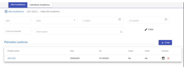 Listado de Periodos Lectivos